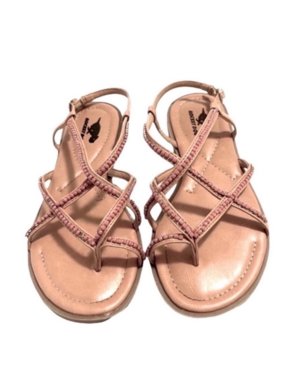 Rocket Dog Beaded Slingback Sandals Bohemian Strappy Flat Shoes Tan Pink Size 6